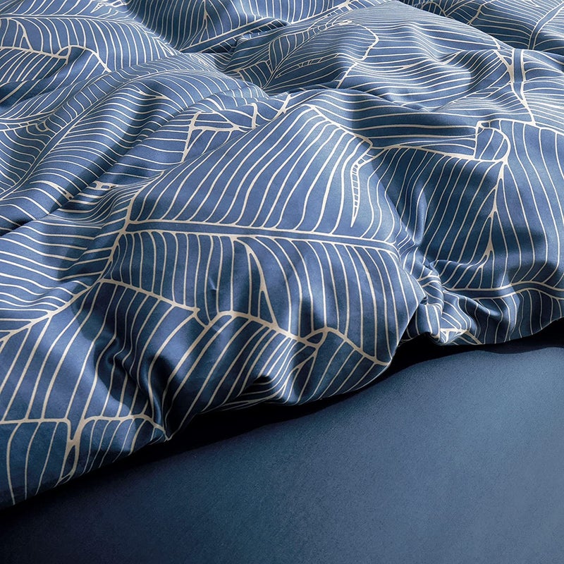 Eikei Modern Vintage Retro Mod Print Bedding Egyptian Cotton Duvet Cover Set Minimalist Chic Botanical Design Asian Zen Style Reversible Pattern in Full Queen or King Size (Queen, Palm Leaf) - Image 4